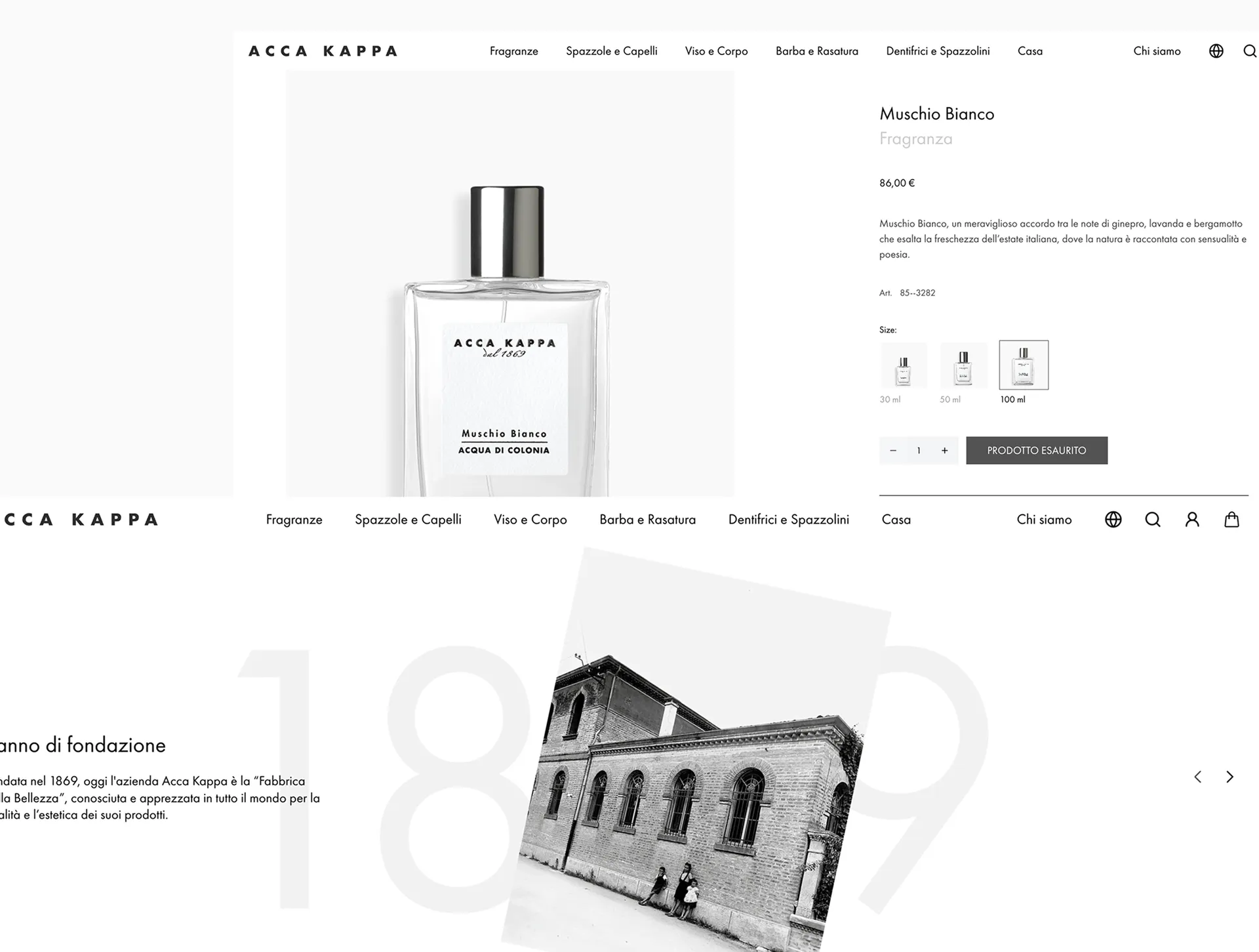 Dettaglio dell'interfaccia dell'e-commerce Accakappa