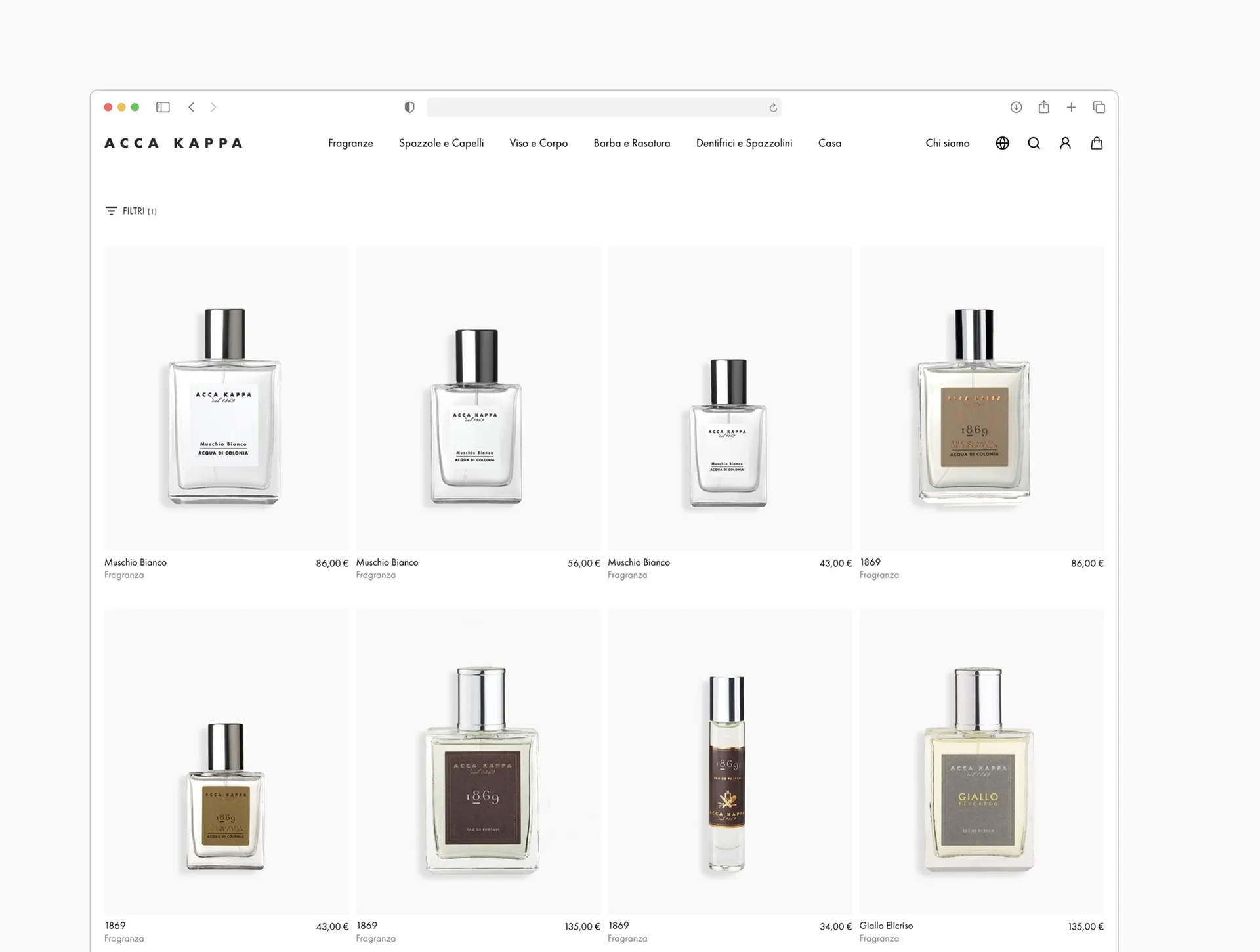 Schermata prodotto dell'e-commerce Accakappa